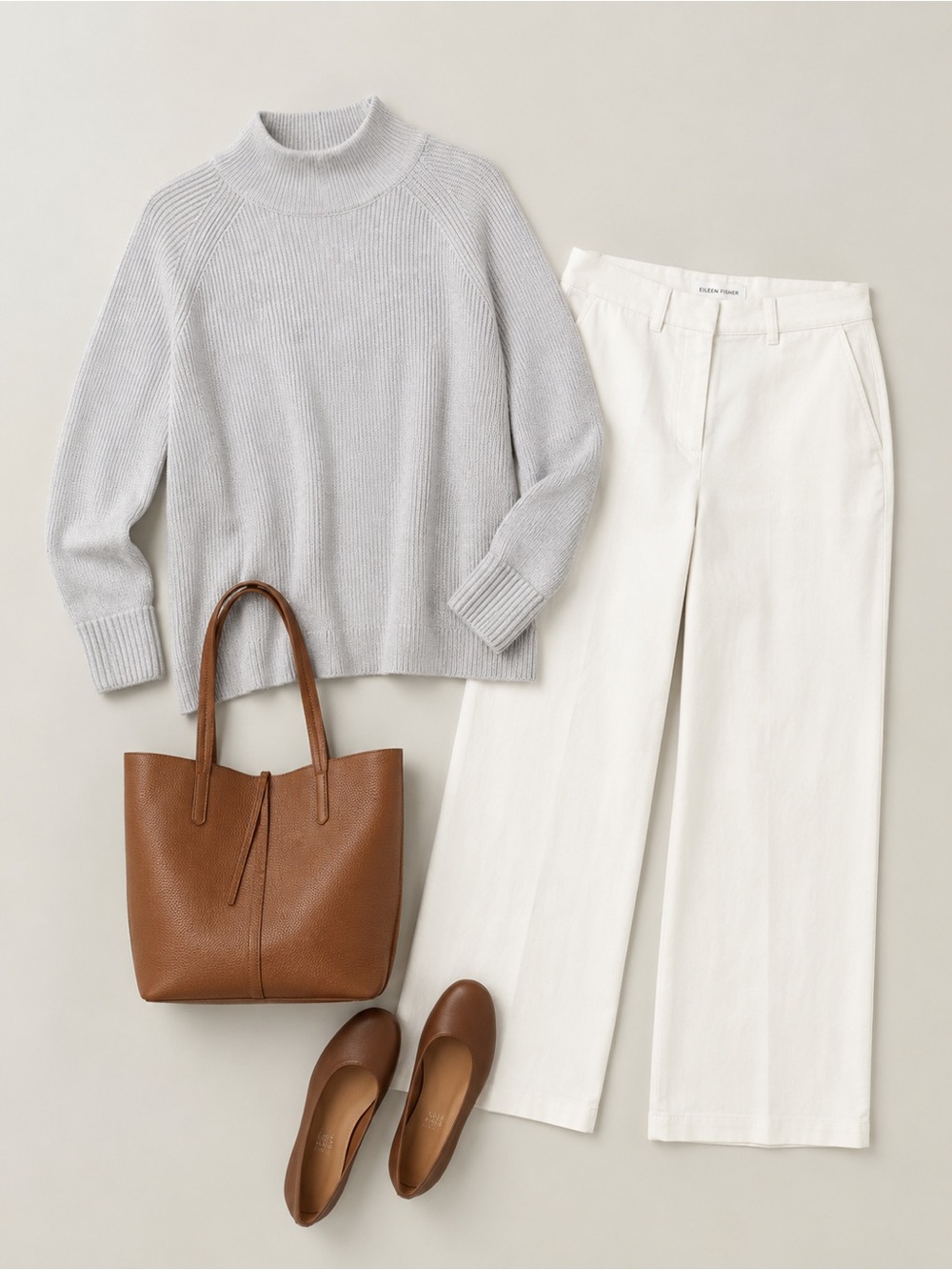 Eileen Fisher Merino Wool Mock Turtleneck Gray Minimalist Capsule Sweater Size M - Picture 12 of 13